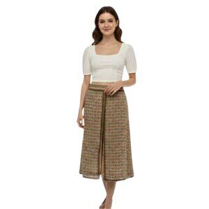 Intriguing Threads Vintage-Inspired Geometric Pleated Midi Skirt Sz 6 Lined Boho